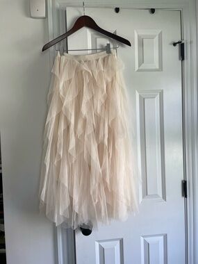 Sheer Layered Ruffle Tulle Skirt in Blush